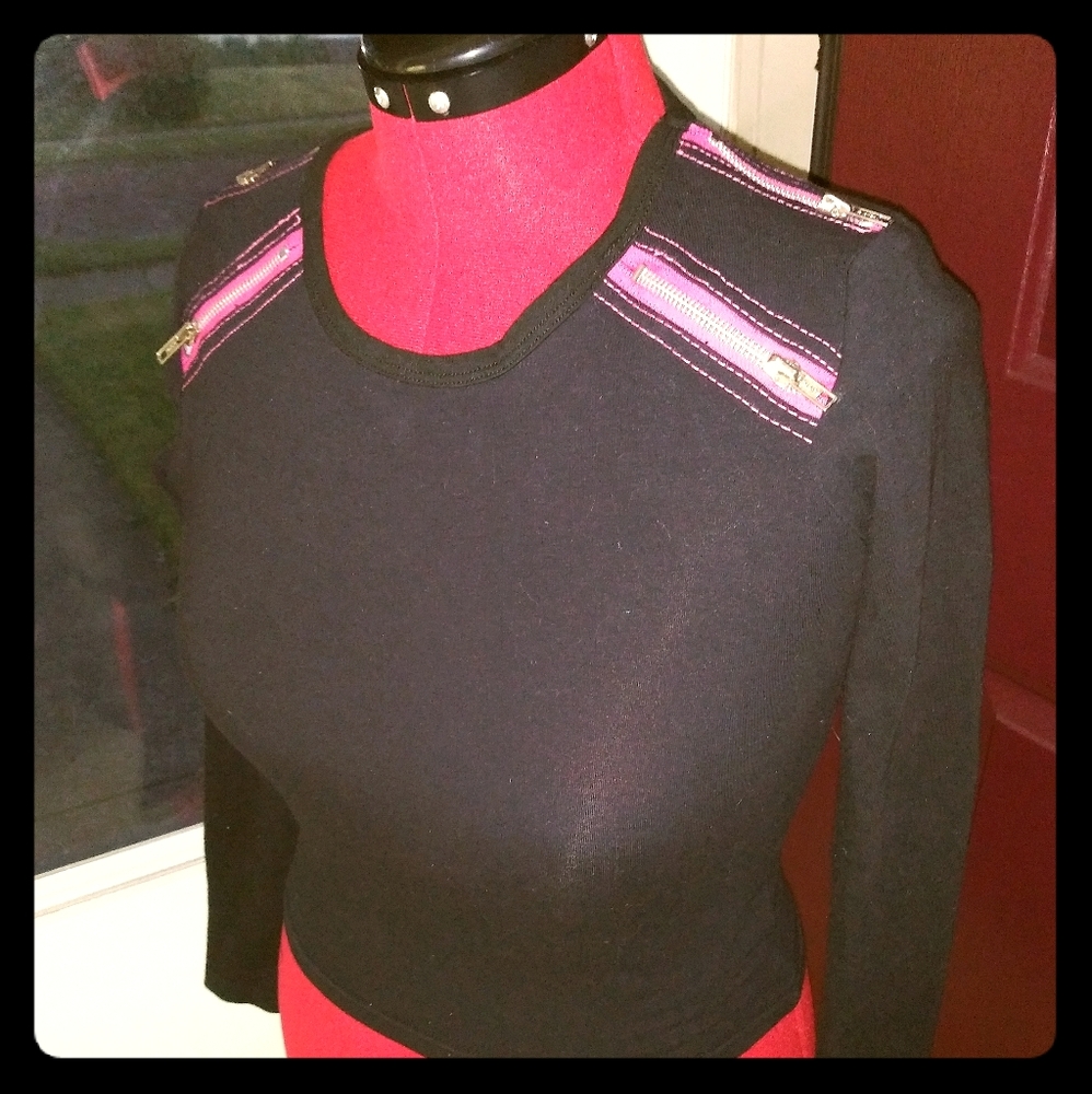 Black Long Sleeved Dog Pile Shirt with Neon Pink A